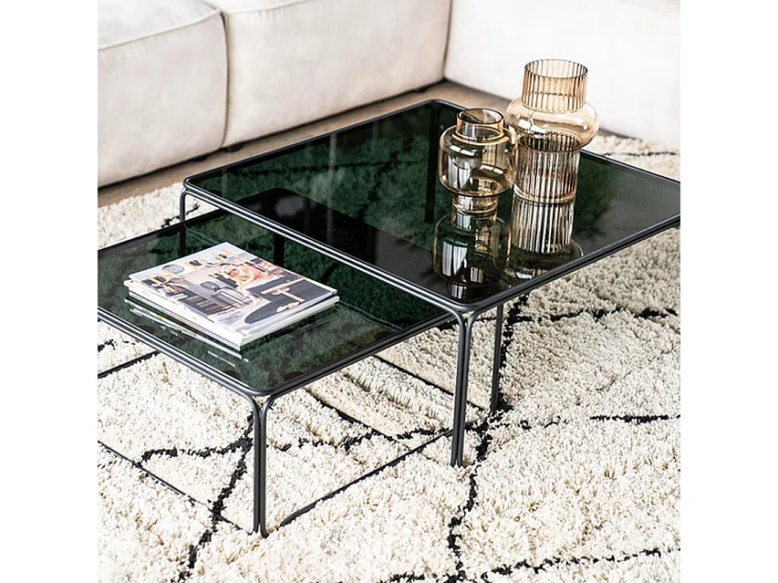 Table basse Furnilux - Bois Métal Noir - Lot de 2 75x75x33 cm