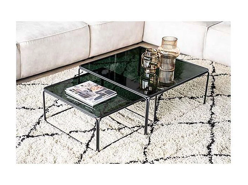 Table basse Furnilux - Bois Métal Noir - Lot de 2 75x75x33 cm