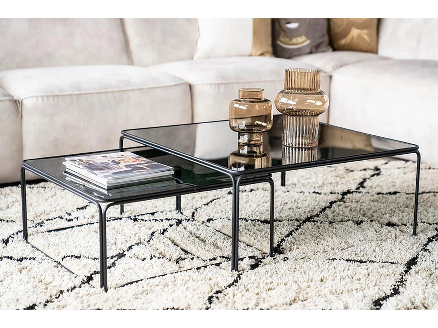 Table basse Furnilux - Bois Métal Noir - Lot de 2 75x75x33 cm