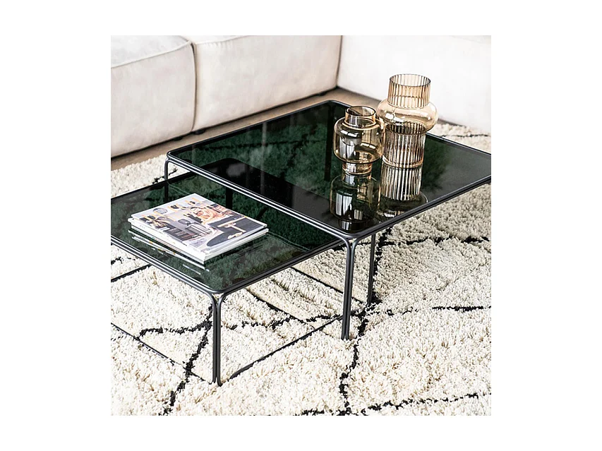 Salontafel Furnilux - Hout Metaal Zwart - Set van 2 75x75x33 cm