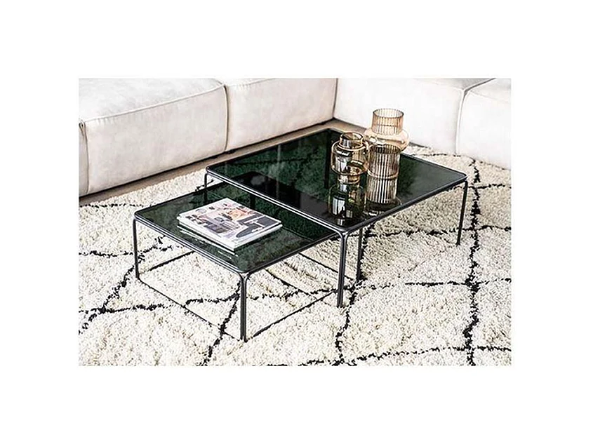 Salontafel Furnilux - Hout Metaal Zwart - Set van 2 75x75x33 cm