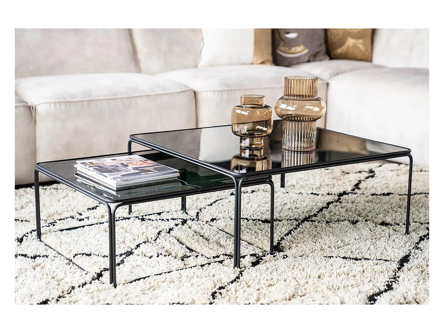 Salontafel Furnilux - Hout Metaal Zwart - Set van 2 75x75x33 cm