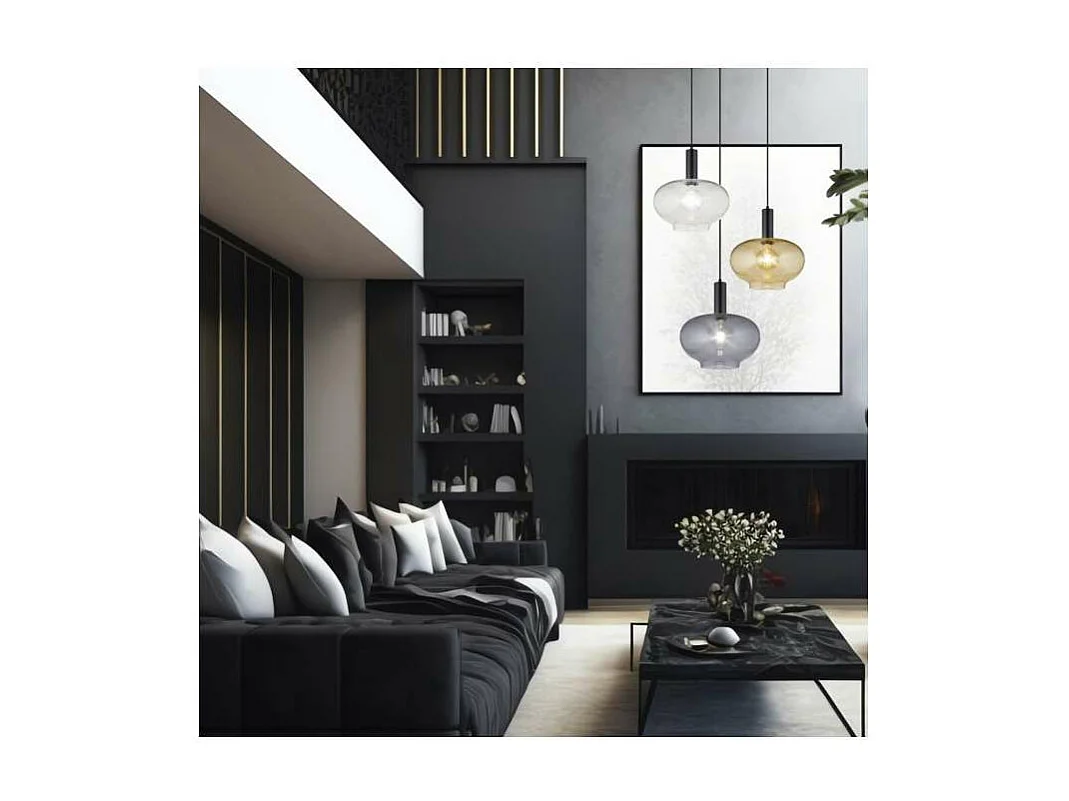 Colgante modelo Pataias acabado cristal negro/fumé, 43cm(alto) 30cm(ancho) 30cm(fondo)