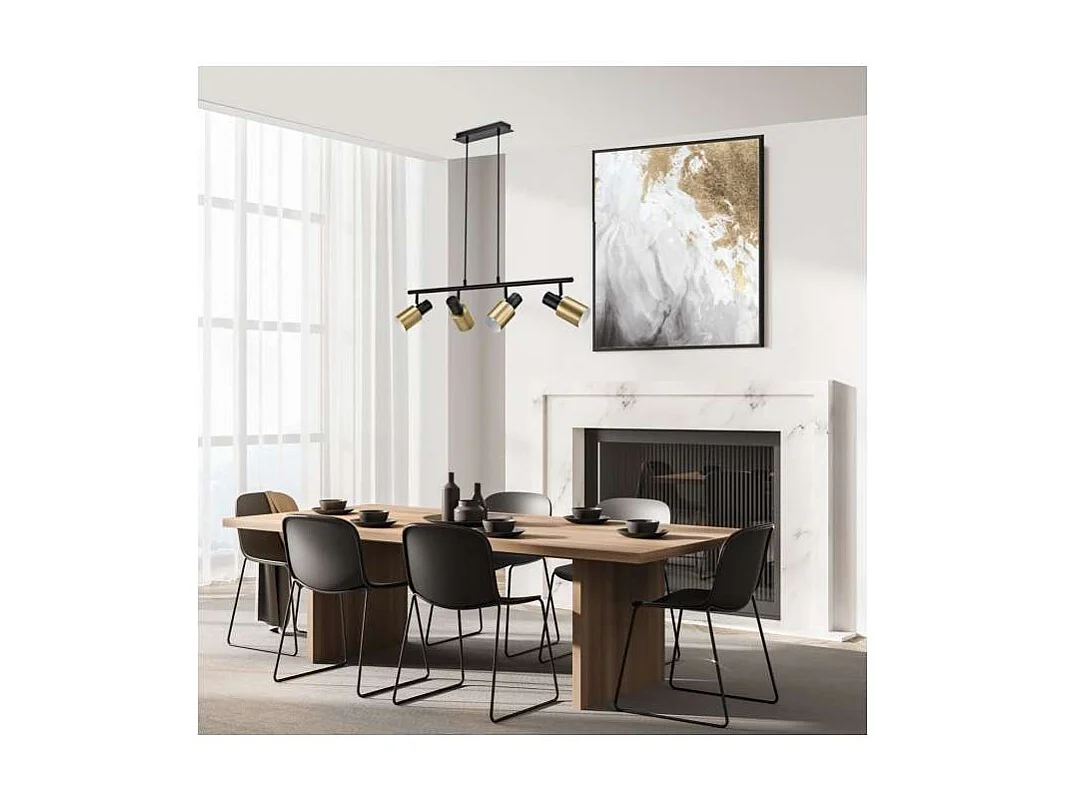 Colgante 4 luces modelo Maena acabado negro/latón, 31cm(alto) 85cm(ancho) 12cm(fondo)