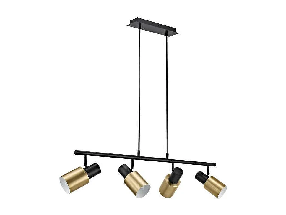 Colgante 4 luces modelo Maena acabado negro/latón, 31cm(alto) 85cm(ancho) 12cm(fondo)