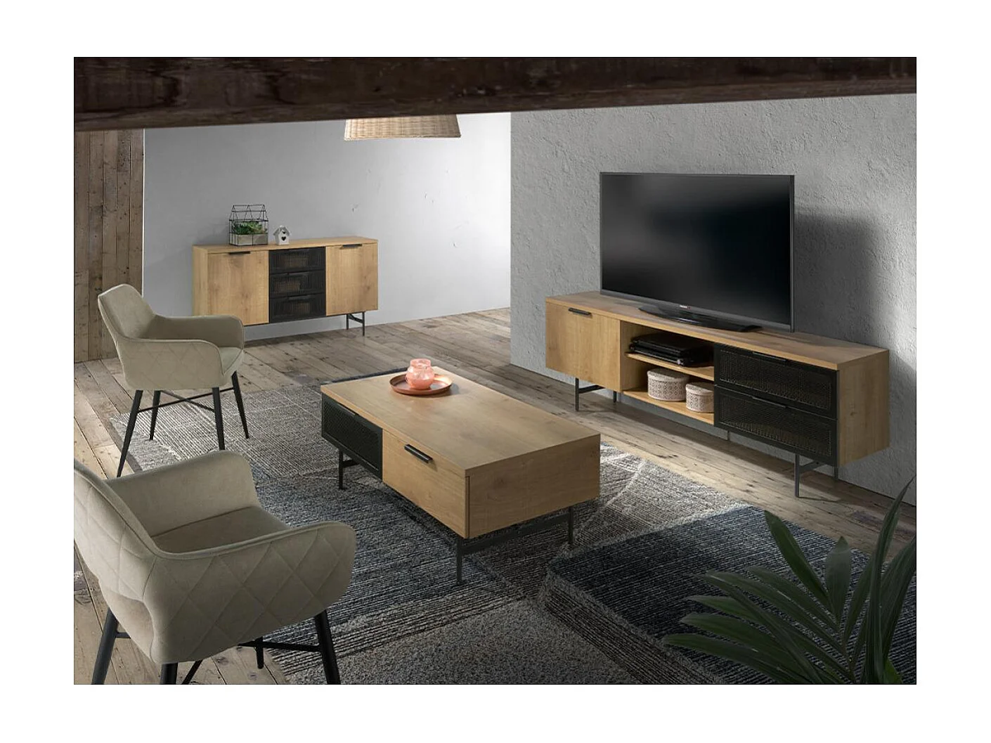 Mesa de centro Elia acabado roble, 110 cm (largo) x 60 cm (ancho) x 43 cm (alto)