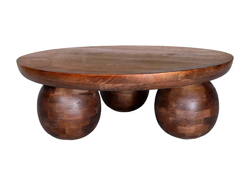 Mesa de centro redonda modelo Bruno acabado madera de mango, 29cm(alto) 100cm(ancho) 100cm