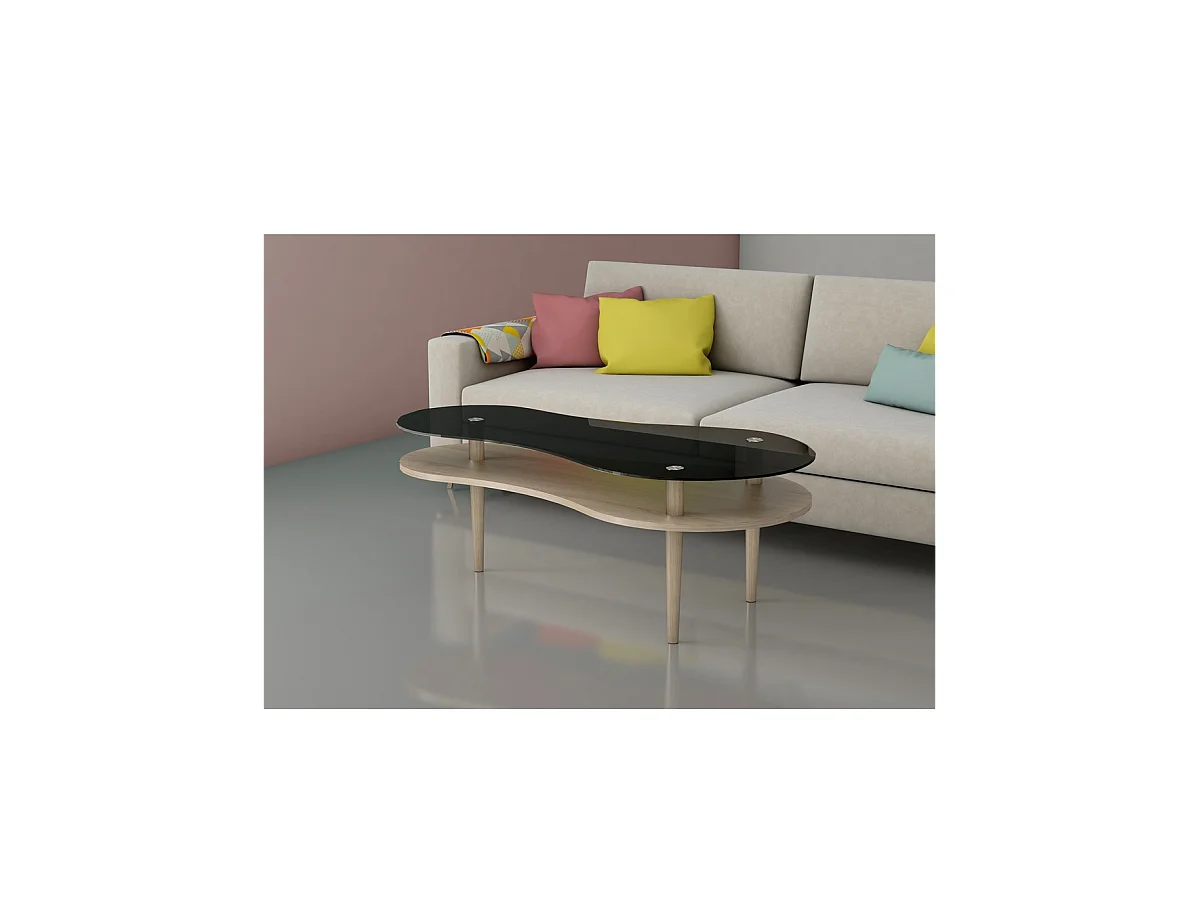 Mesa centro modelo Peanut para salón acabado cristal negro,60cm(alto) 140cm(ancho) 70cm(l