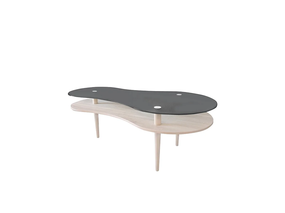 Mesa centro modelo Peanut para salón acabado cristal negro,60cm(alto) 140cm(ancho) 70cm(l
