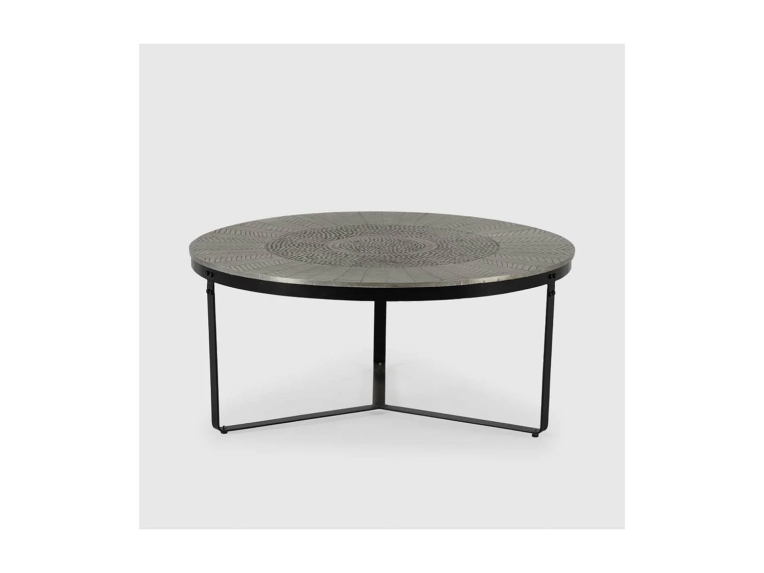 Mesa de centro redonda modelo Saul acabado latón envejecido, 40cm(alto) 90cm(ancho) 90cm(