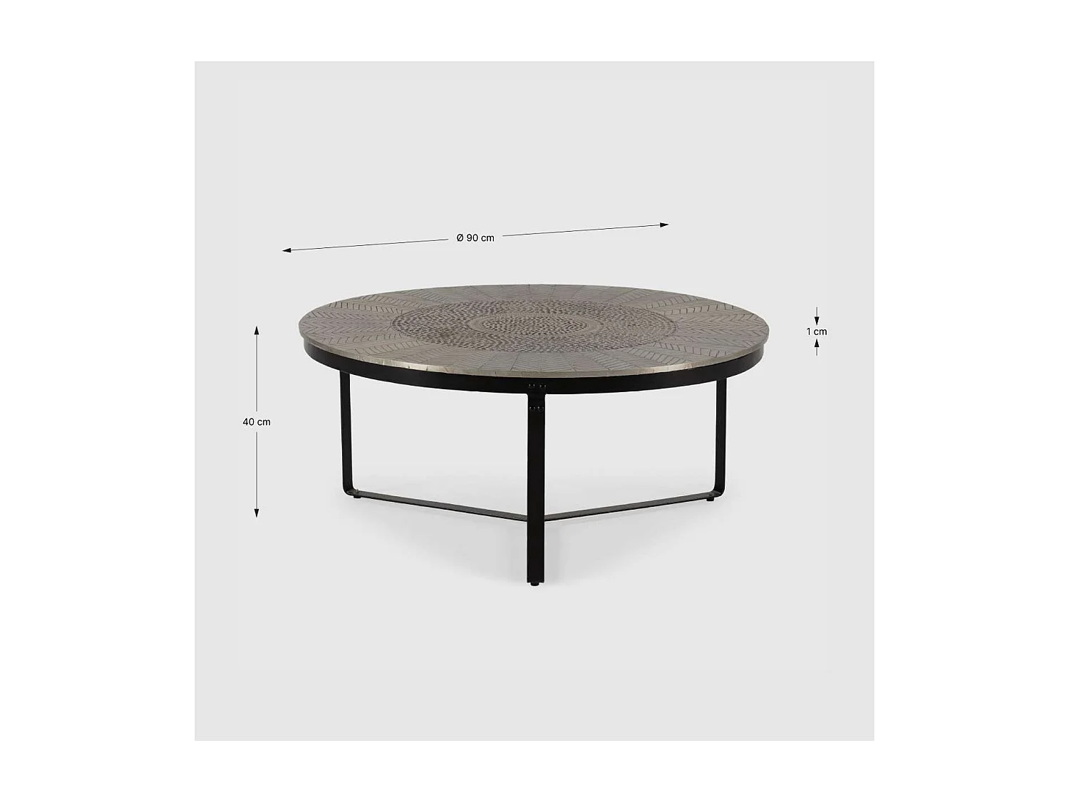 Mesa de centro redonda modelo Saul acabado latón envejecido, 40cm(alto) 90cm(ancho) 90cm(