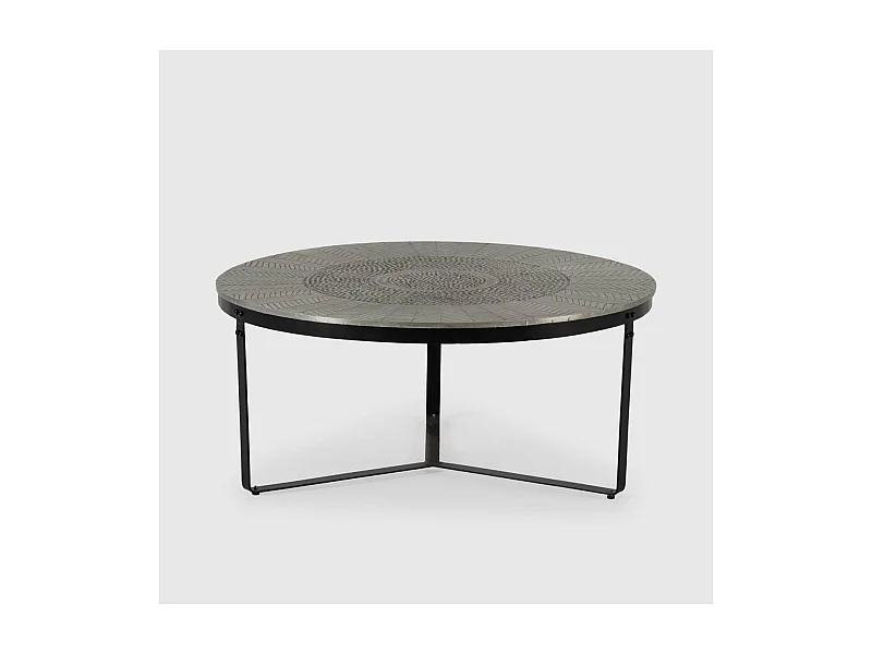 Mesa de centro redonda modelo Saul acabado latón envejecido, 40cm(alto) 90cm(ancho) 90cm(