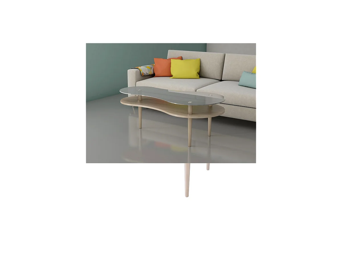 Mesa centro modelo Peanut para salón acabado cristal glaseado, 60cm(alto) 140cm(ancho) 70