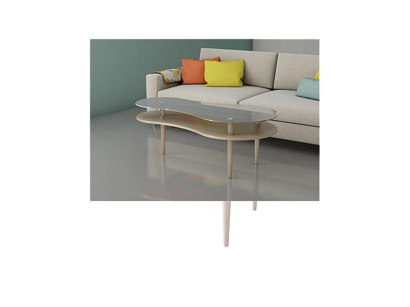 Mesa centro modelo Peanut para salón acabado cristal glaseado, 60cm(alto) 140cm(ancho) 70