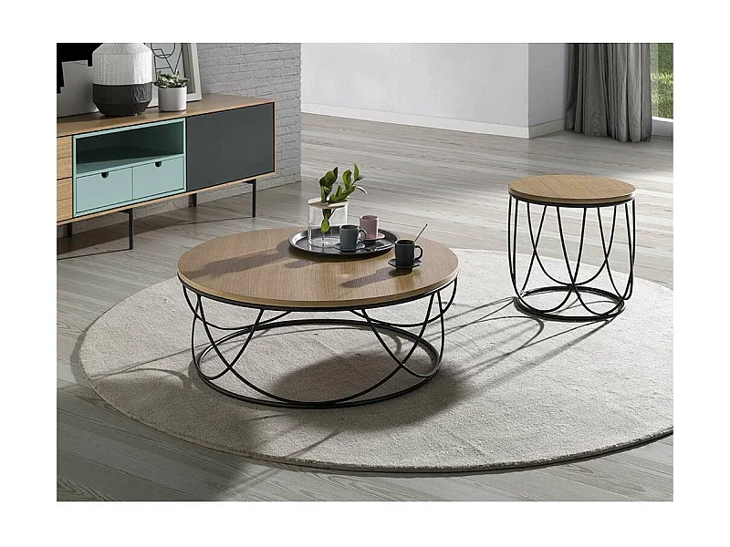 Mesa de centro Debora acabado roble, 80cm (diámetro) x 30 cm (alto)