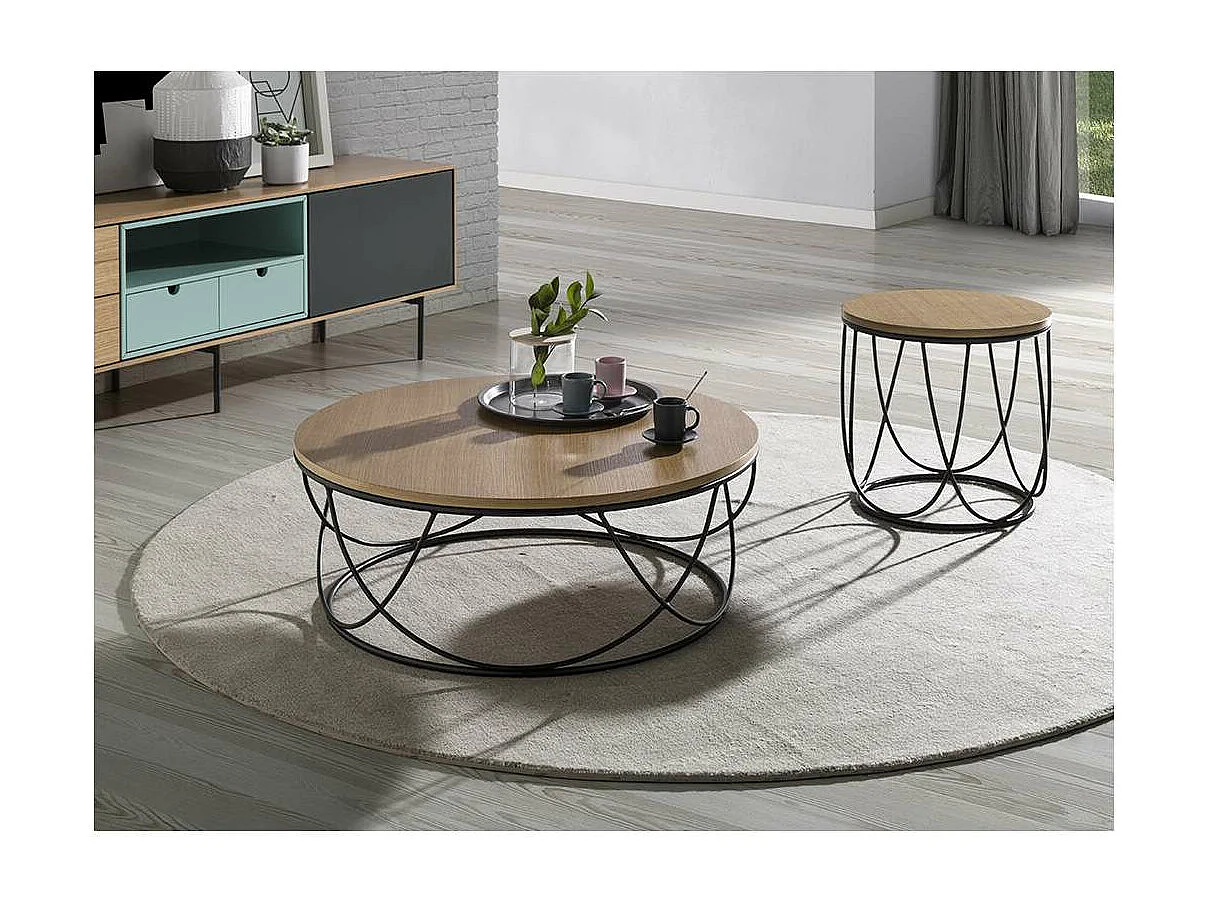 Mesa de centro Debora acabado roble, 80cm (diámetro) x 30 cm (alto)