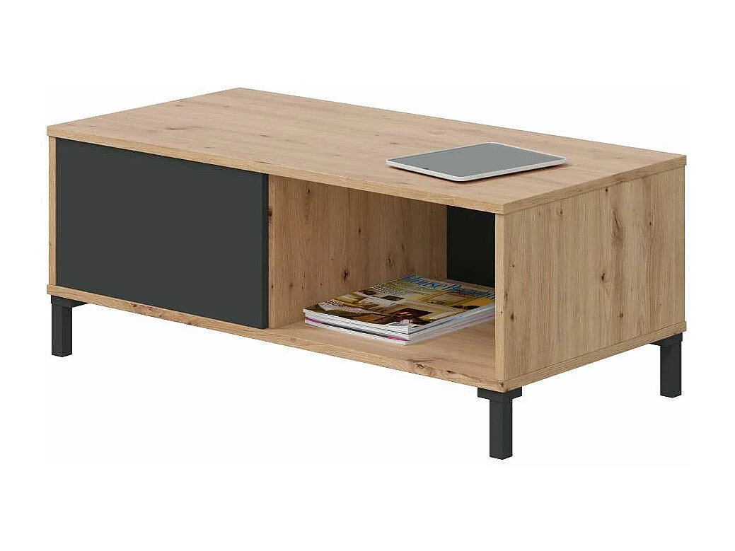 Mesa centro Luna acabado en roble y gris antracita Medidas: 100 cm (Ancho) x 50 cm (Fondo)