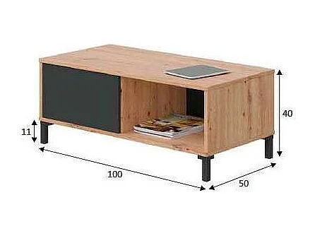 Mesa centro Luna acabado en roble y gris antracita Medidas: 100 cm (Ancho) x 50 cm (Fondo)