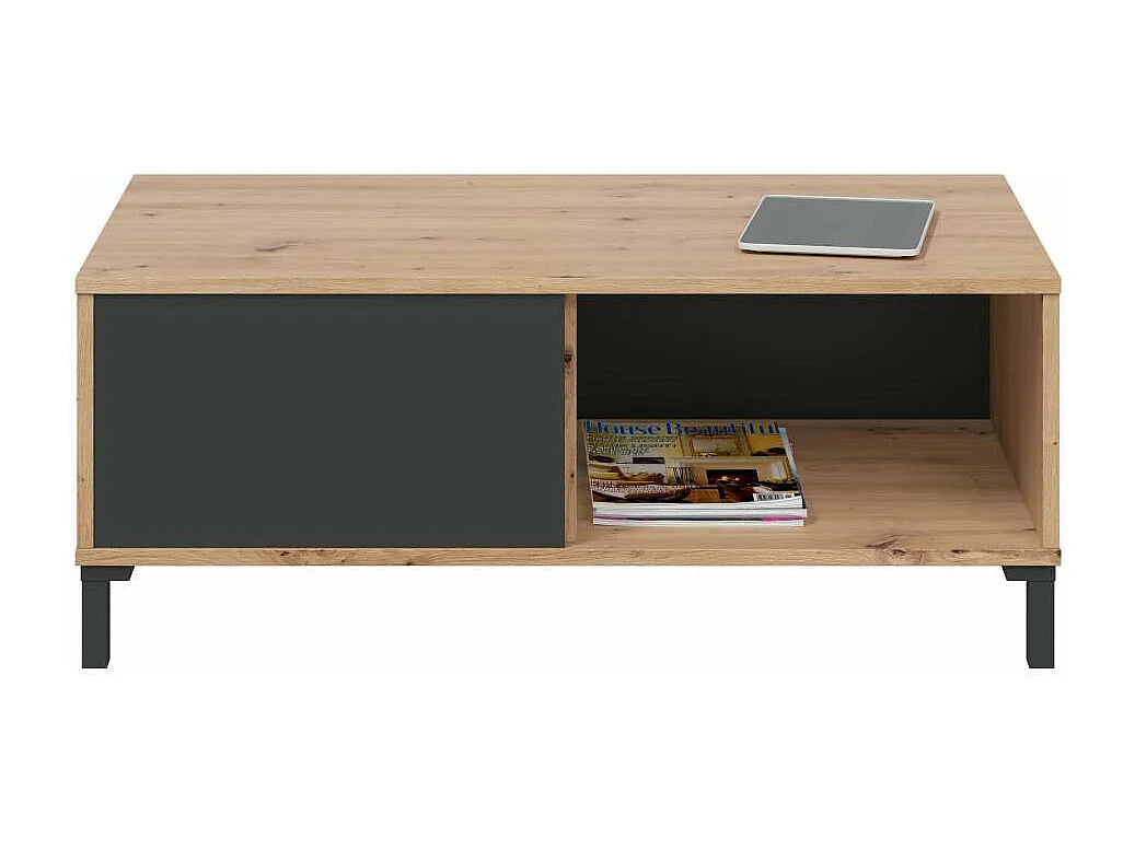 Mesa centro Luna acabado en roble y gris antracita Medidas: 100 cm (Ancho) x 50 cm (Fondo)