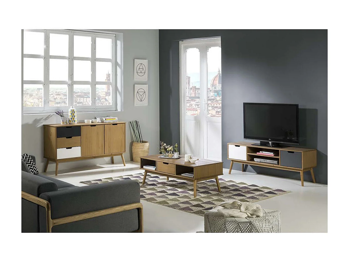 Mesa de centro 1 cajón Cupido acabado natural, 110 cm (Ancho) 55 cm (Fondo) 42.5 cm (Alto