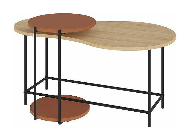 Set de 2 mesas de centro modelo Rolan acabado roble/terracota, 53.8cm(alto) 102.5cm(ancho)