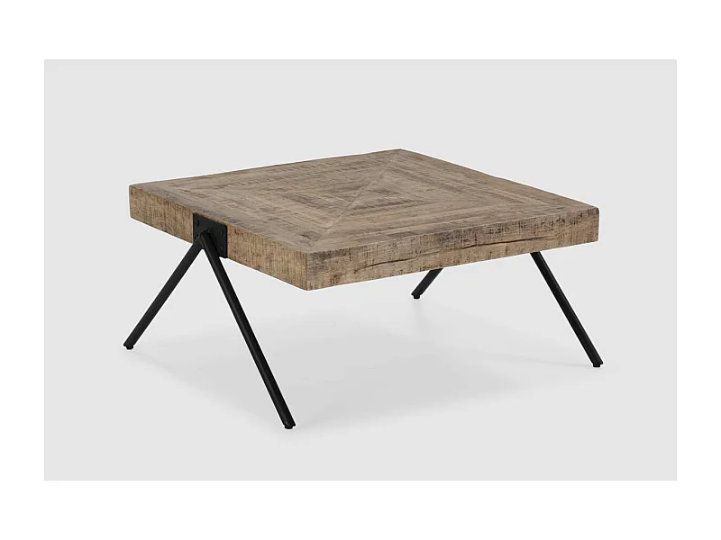 Mesa de centro cuadrada modelo Aaron acabado madera de mango natural, 40cm(alto) 80cm(anch