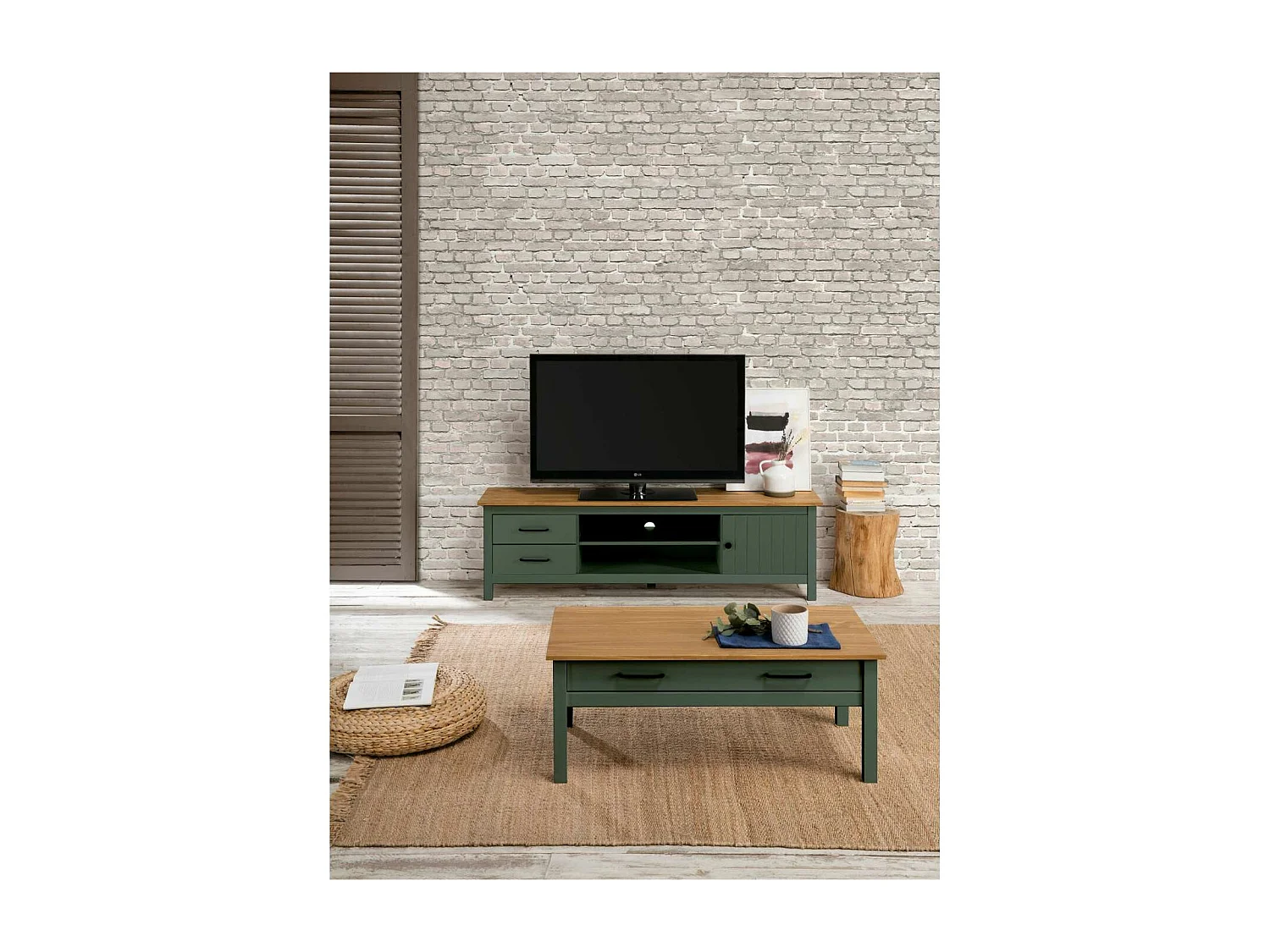 Mesa de centro Mariana acabado verde, 40 cm(alto) 100 cm(ancho) 55 cm(largo)