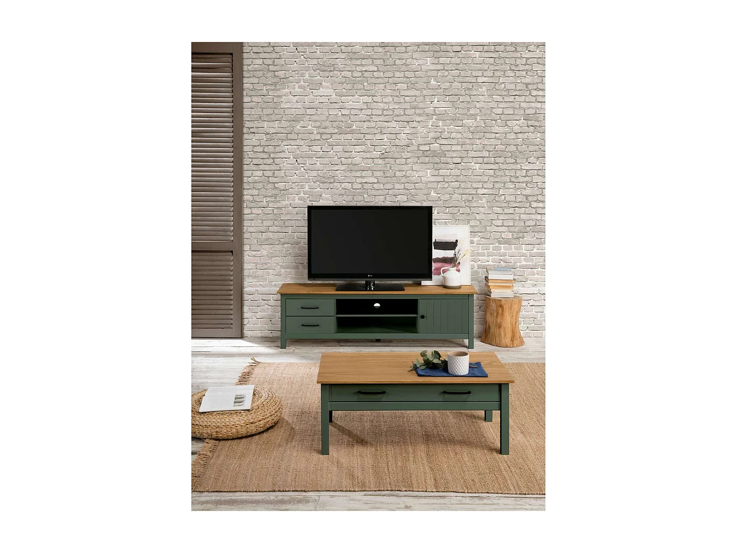 Mesa de centro Mariana acabado verde, 40 cm(alto) 100 cm(ancho) 55 cm(largo)