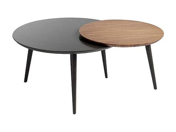 Mesa de centro con dos cuerpos circulares en nogal y gris mate Helena, 80/59.5 x 41/43.5 c