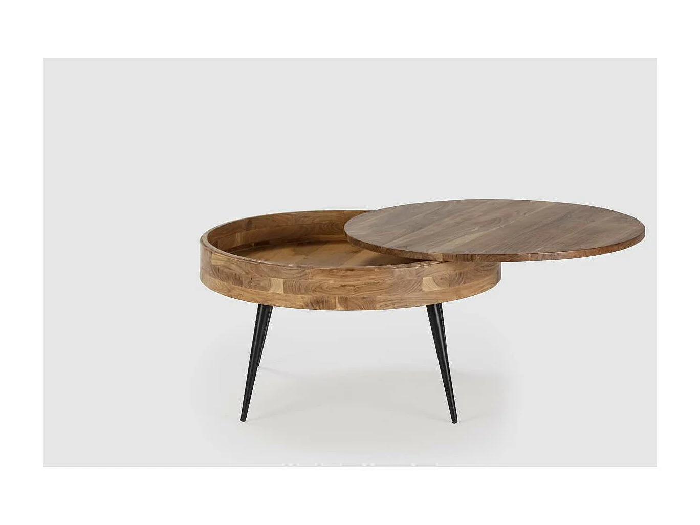 Mesa de centro redonda modelo Erika acabado madera de acacia, 50cm(alto) 90cm(ancho) 90cm(