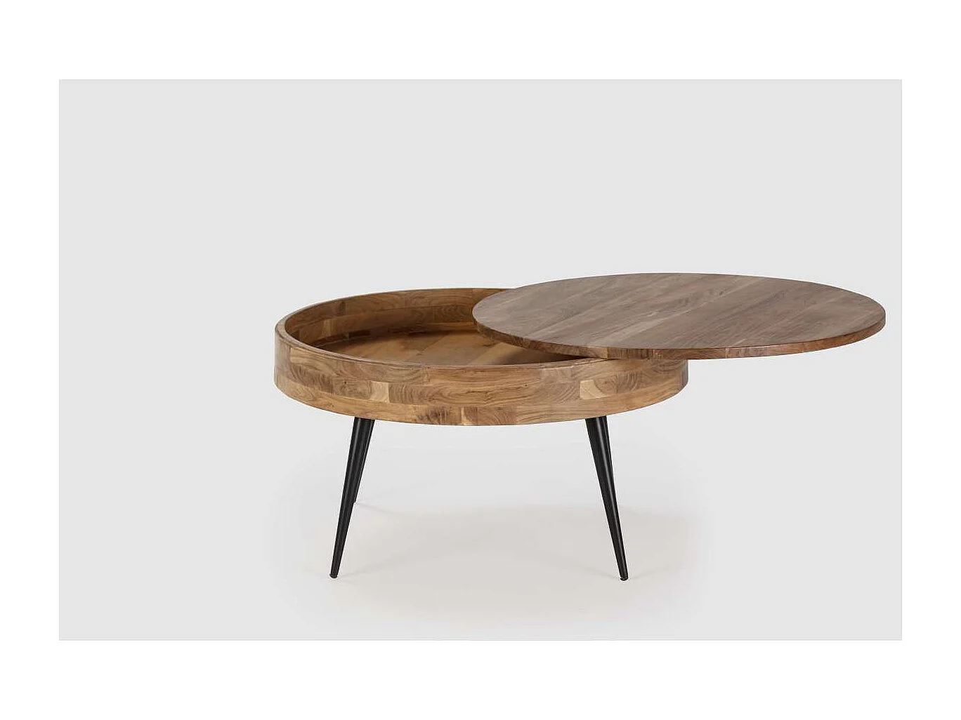 Mesa de centro redonda modelo Erika acabado madera de acacia, 50cm(alto) 90cm(ancho) 90cm(
