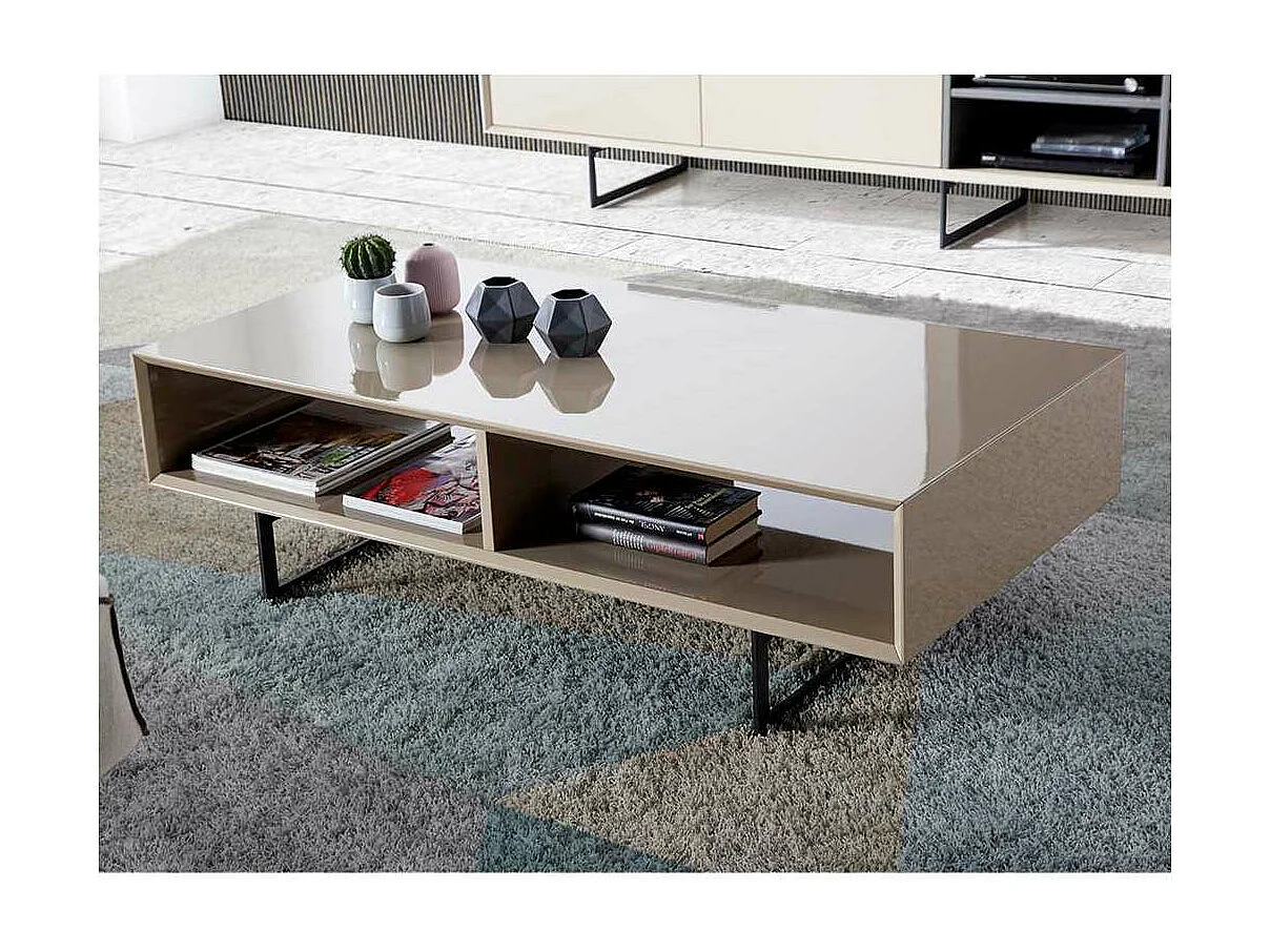 Mesa de centro rectangular en moka alto brillo Mara, 120 x 60 x 35 cm (alto x ancho x alto