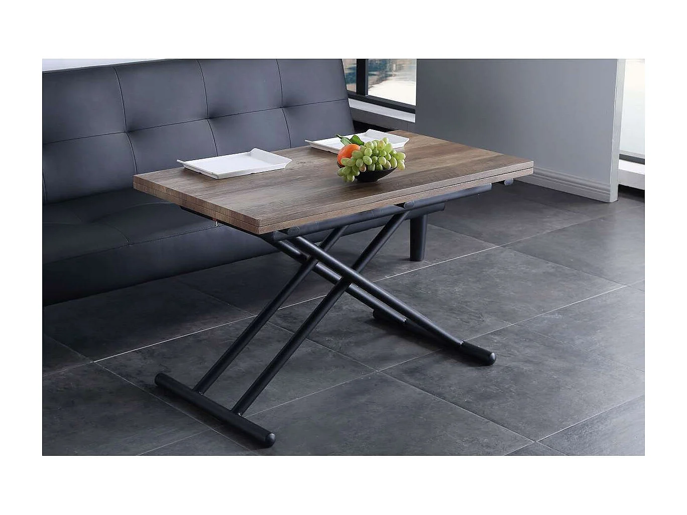 Mesa de Centro Up-Down, elevable Extensible acabado nogal, 50-100 cm(ancho)100 cm(largo)
