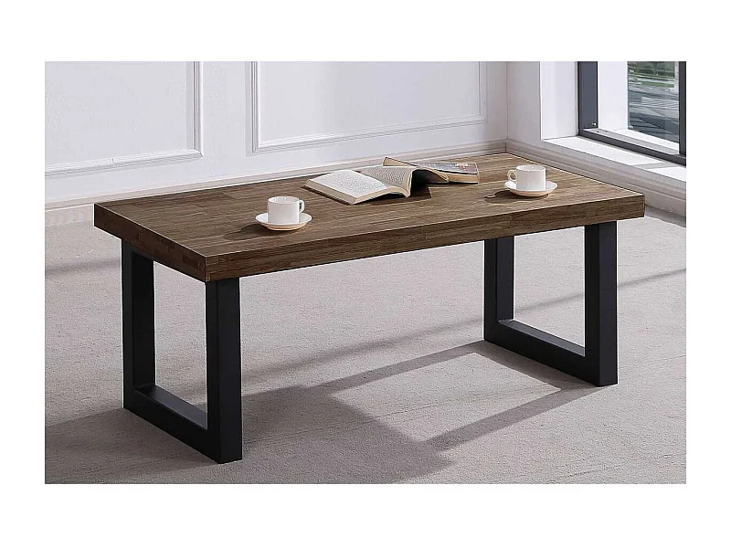 Mesa centro elevable Loft color roble American estructura en negra 47,5 cm(alto)120 cm(anc