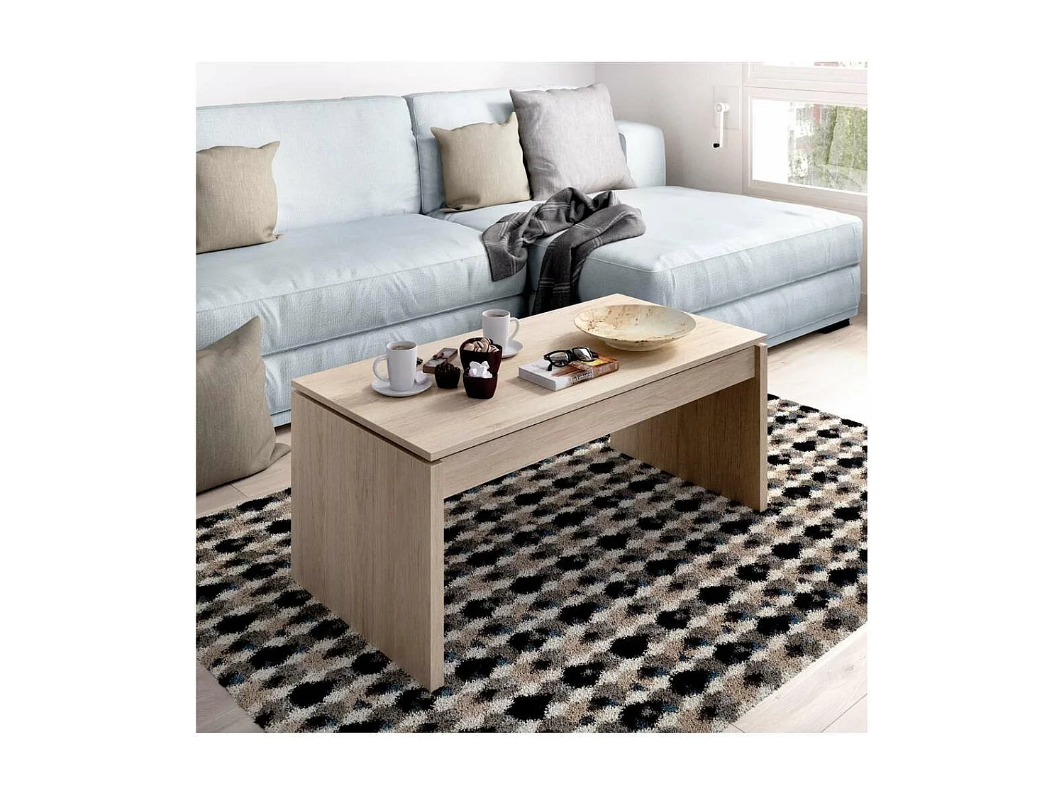 Mesa de centro elevable Carboneros en color natural 43 cm(alto)102 cm(ancho)50 cm(largo)