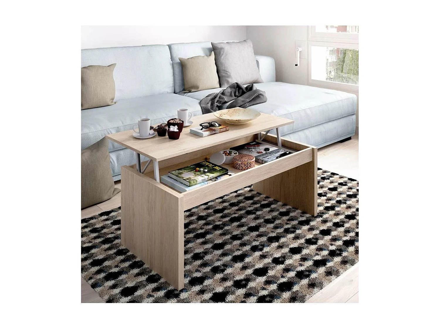 Mesa de centro elevable Carboneros en color natural 43 cm(alto)102 cm(ancho)50 cm(largo)