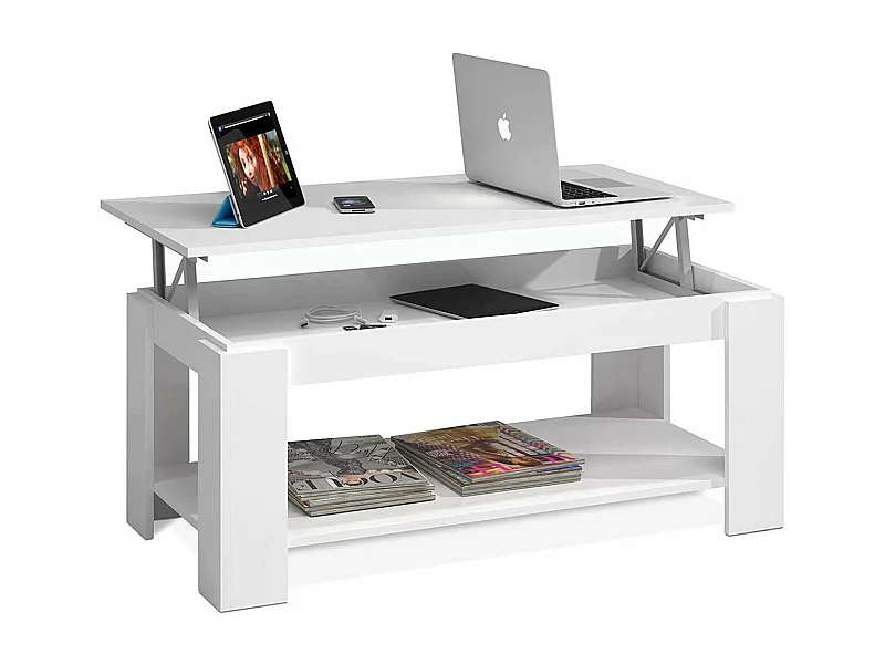 Mesa centro elevable Arboleas en acabado blanco artik 43/54 cm(alto)102 cm(ancho)50 cm(lar