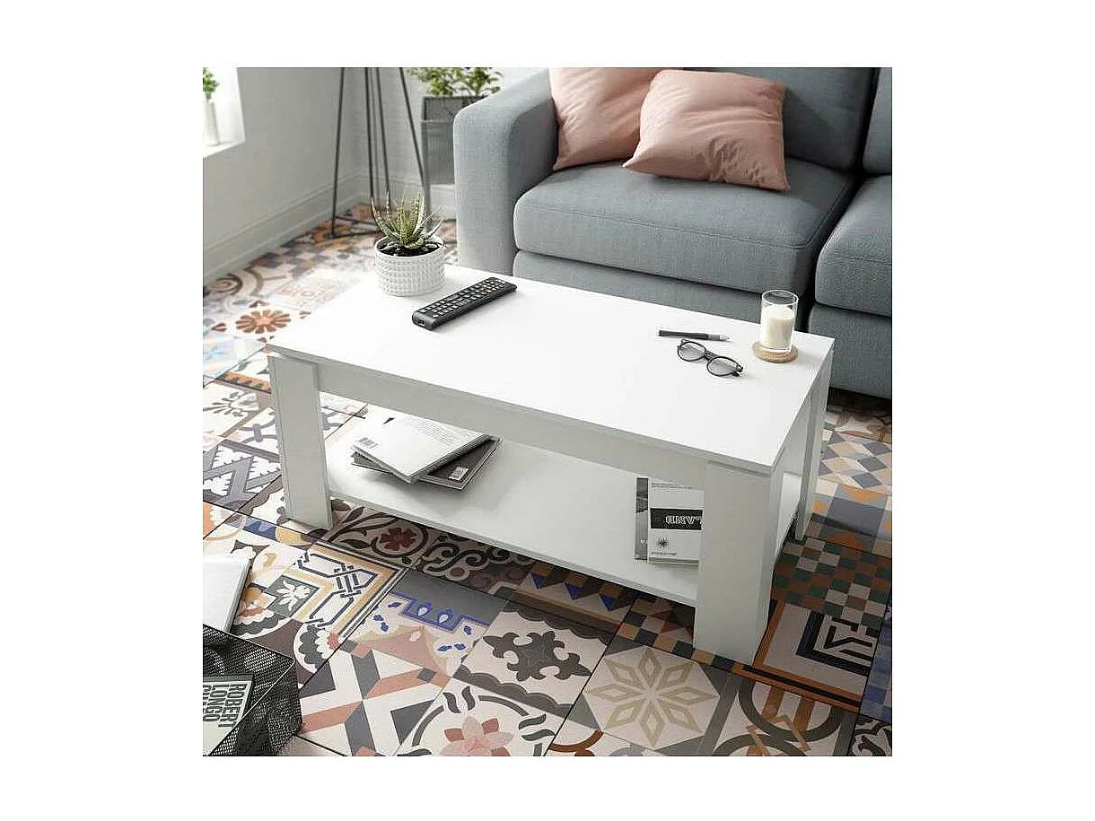 Mesa centro elevable Arboleas en acabado blanco artik 43/54 cm(alto)102 cm(ancho)50 cm(lar