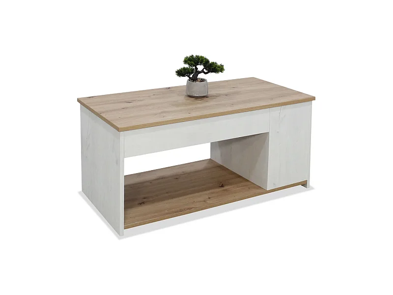 Mesa centro elevable acabado polar/artisan, 46cm(alto) 102cm(ancho) 55cm(largo)