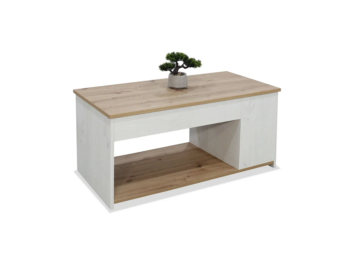 Mesa centro elevable acabado polar/artisan, 46cm(alto) 102cm(ancho) 55cm(largo)