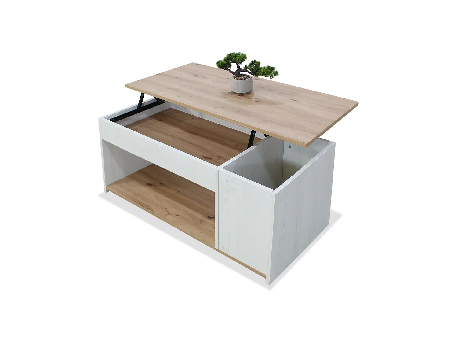 Mesa centro elevable acabado polar/artisan, 46cm(alto) 102cm(ancho) 55cm(largo)