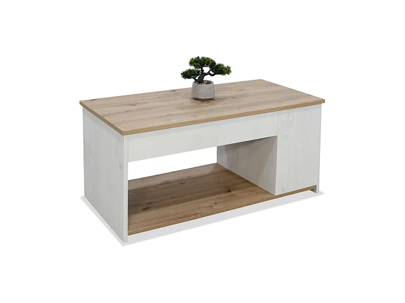 Mesa centro elevable acabado polar/artisan, 46cm(alto) 102cm(ancho) 55cm(largo)