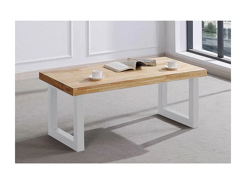 Mesa centro elevable Loft color roble nordish estructura en blanco 47,5 cm(alto)120 cm(anc