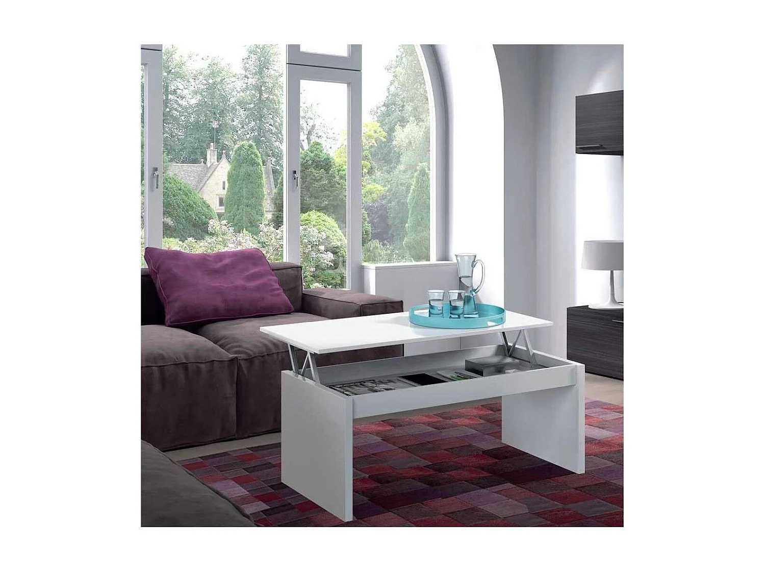 Mesa centro Lucar elevable en acabado blanco brillo 43/52 cm(alto)102 cm(ancho)50 cm(largo