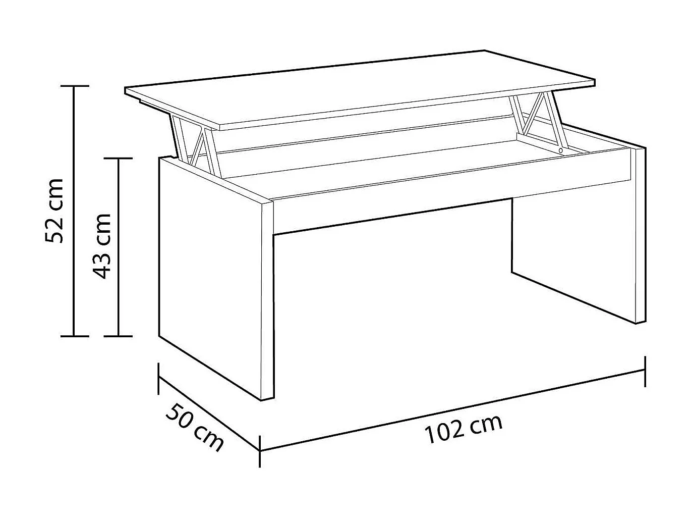 Mesa centro Lucar elevable en acabado blanco brillo 43/52 cm(alto)102 cm(ancho)50 cm(largo