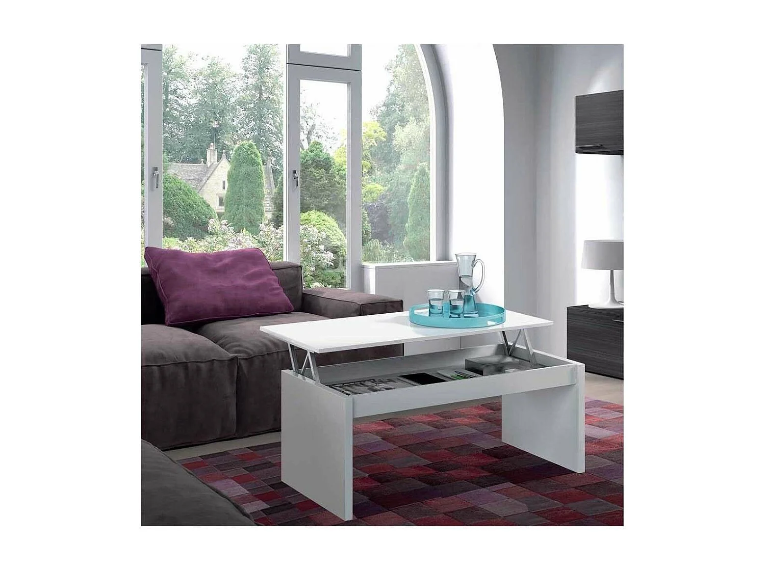 Mesa centro Lucar elevable en acabado blanco brillo 43/52 cm(alto)102 cm(ancho)50 cm(largo