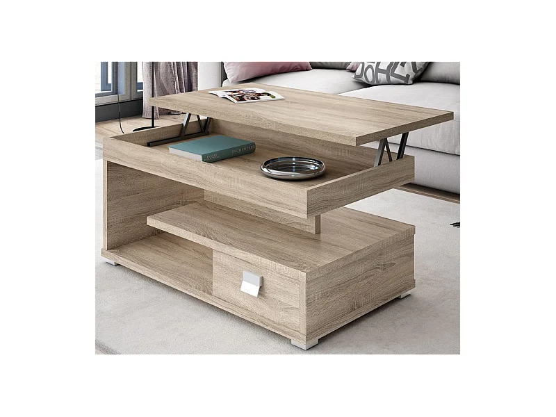 Mesa centro elevable acabado roble, 51 cm(alto) 110 cm(ancho) 55 cm(largo)