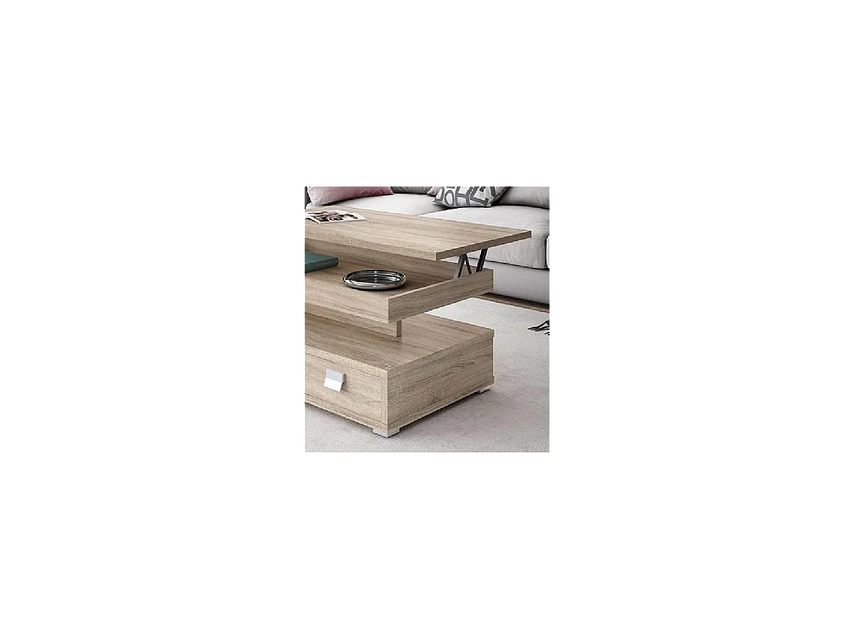 Mesa centro elevable acabado roble, 51 cm(alto) 110 cm(ancho) 55 cm(largo)