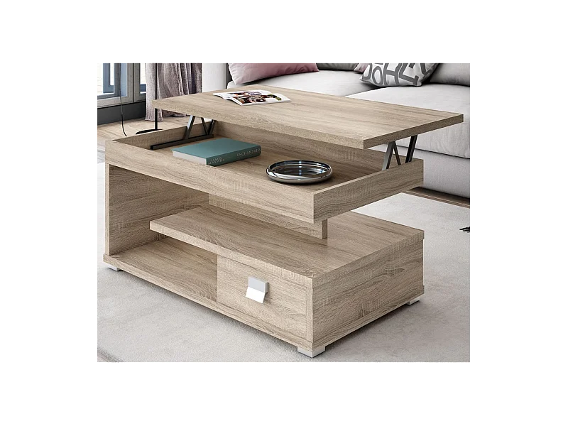 Mesa centro elevable acabado roble, 51 cm(alto) 110 cm(ancho) 55 cm(largo)