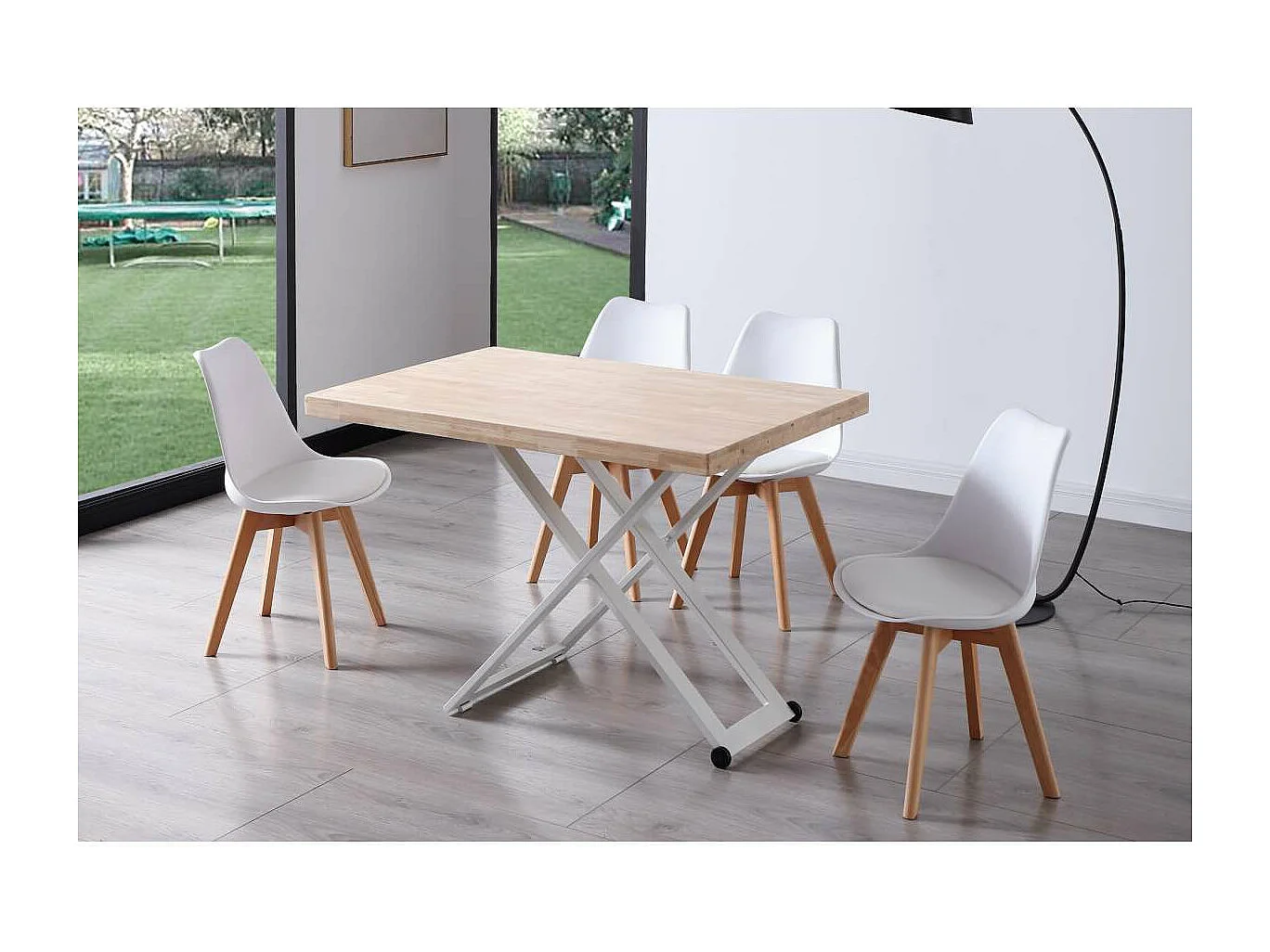 Mesa centro elevable Zoe tapa recta acabado roble nordish/blanco, 120cm(largo) 80cm (ancho